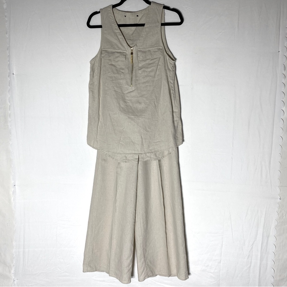 Ellen Tracy Beige Wide Leg High Waist Pants With Sleeveless Top Set M Lagenlook